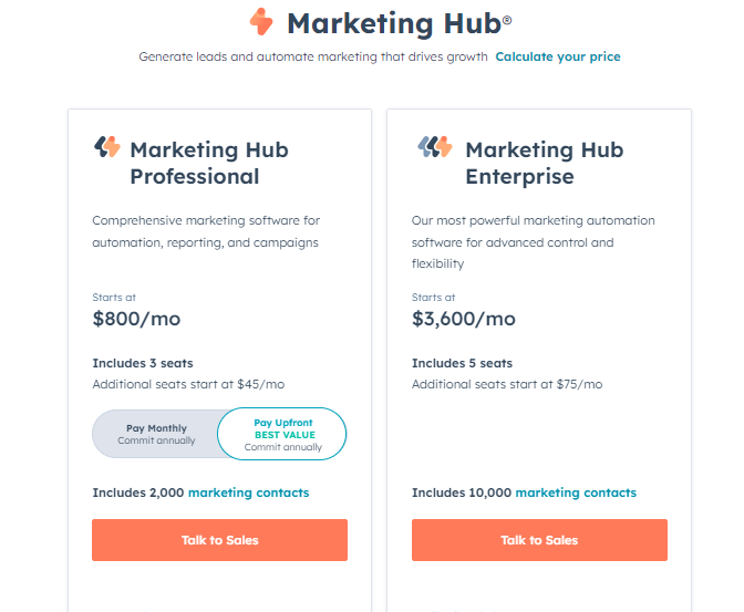 HubSpot pricing plans and features comparison