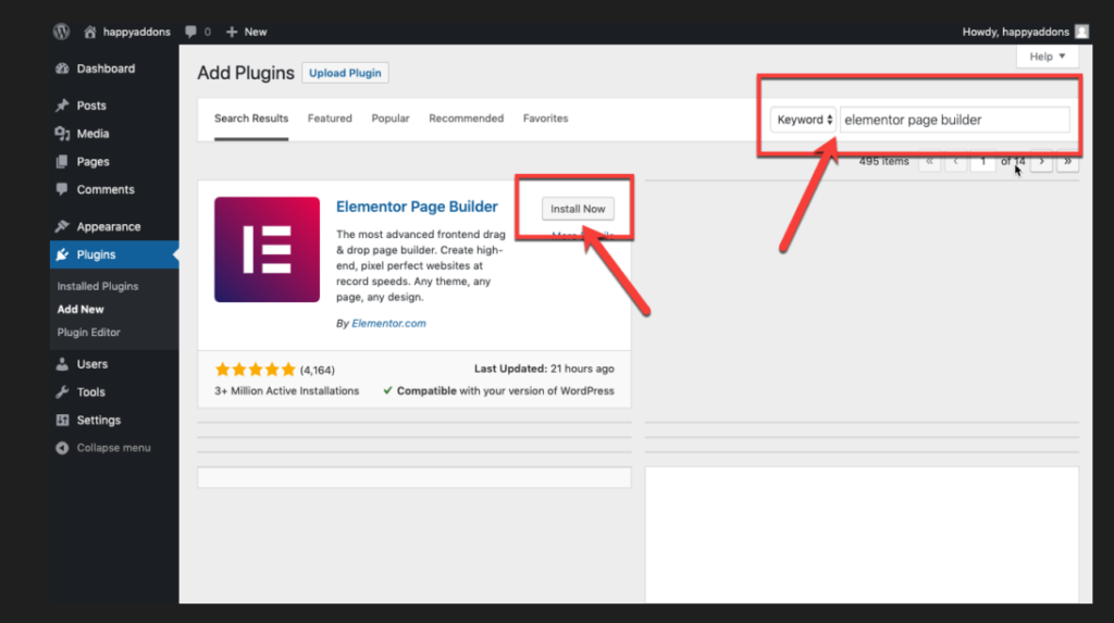 Elementor dashboard